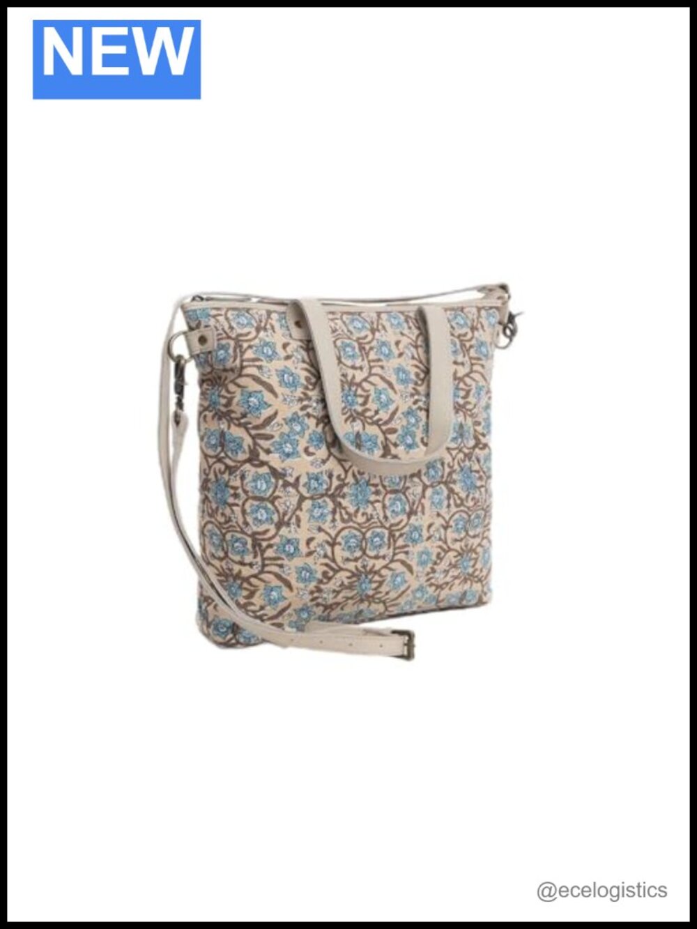 Upcycled Canvas Tote Bag with Leather Straps